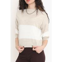 2 Renk Crop Triko Kazak Bej - 17048.1801.