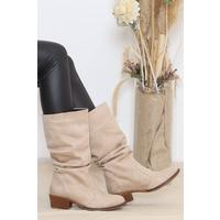 4 Cm Wrinkled Boots Suede Beige - 11968.264.
