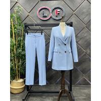 4 Button Shawl Collar Suit Baby Blue