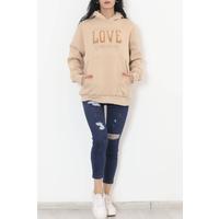Baskılı Kanguru Cep Sweat Bej - 421.1145.