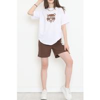 Baskılı Oversize Şortlu Takım Acıkahve - 12628.5238.