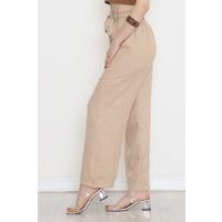 Bel Kuşaklı Keten Pantolon Taş - 15265.1726.