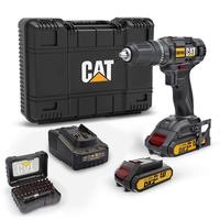 Профессиональная ударная дрель CAT DX155.1SET с двумя аккумуляторами (литий-ионный, 18 В/2,0 А·ч) + набор из 32 отверток и бит DA01901
