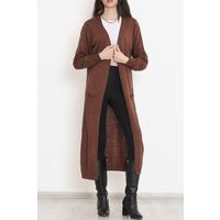 Длинный трикотажный кардиган с карманами Acıkahve — 17044.1801.