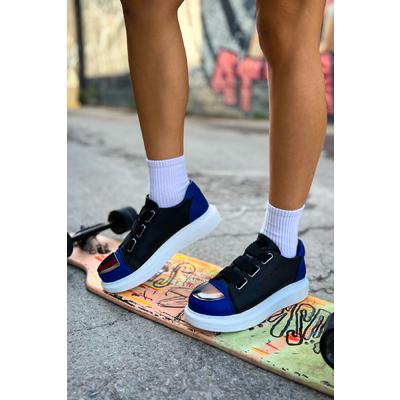 CH251 GBT Mirror Furry Kadın Ayakkabı SIYAH/SAX MAVI