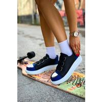 CH251 GBT Mirror Furry Kadın Ayakkabı SIYAH/SAX MAVI