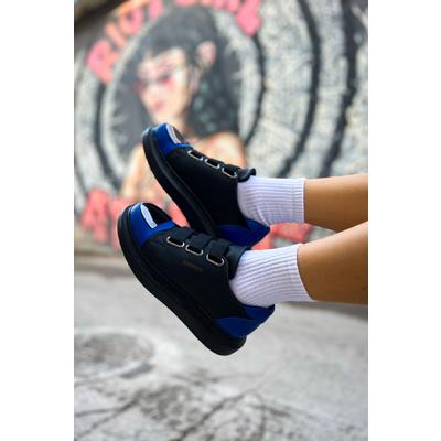 CH251 GST Mirror Furry Kadın Ayakkabı SIYAH/SAX MAVI