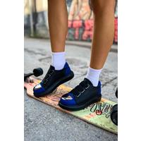 CH251 GST Mirror Furry Kadın Ayakkabı SIYAH/SAX MAVI