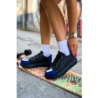 CH251 GST Mirror Furry Kadın Ayakkabı SIYAH/SAX MAVI