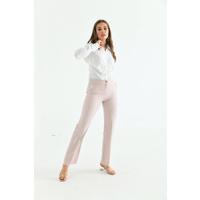 Striped Tube Leg Trousers Beige