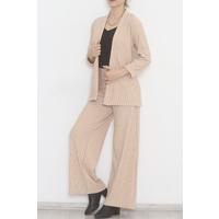 Striped Wide Leg Trousers Beige - 1737.1095.