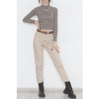 Striped Fisherman Crop Blouse Brown - 471118.1567.
