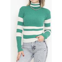 Çizgili Balıkçı Yaka Body Yeşil - 10623.1319.