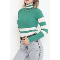 Çizgili Balıkçı Yaka Body Yeşil - 10623.1319.
