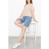 Çizgili Crop Tişört Sütlükahvebeyaz - 9525.1567.