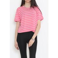 Çizgili Crop Tişört Fuşya - 9525.1567.