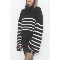 Жолақты жең бүктелген трикотаж қара және ақ - 473127.1323.