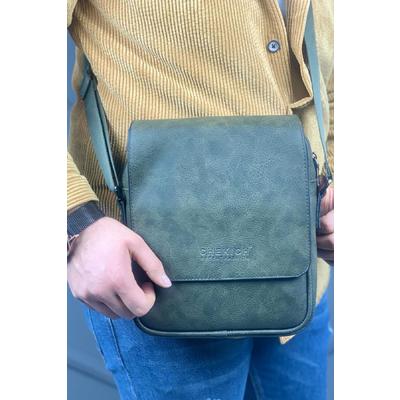 CNT009 - Cilt Deri Erkek Yan Omuz Çantası HAKI