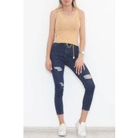 Low-cut Patterned Knitwear Tank Top Sütlükahve - 930.1019.