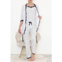 Desenli 3'Lü Pijama Takımı Beyazlacivert - 11497.1048.