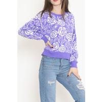 Desenli Crop Triko Kazak Mor - 17047.1801.