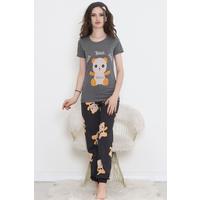Desenli Pijama Takımı Füme - 15279.1773.