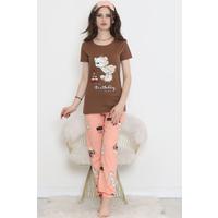 Desenli Pijama Takımı Kahve - 15279.1773.