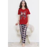 Desenli Pijama Takımı Kırmızı - 15279.1773.