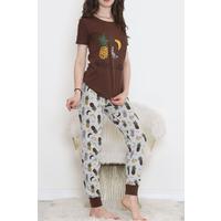 Desenli Pijama Takımı Kahvesarı - 15279.1773.