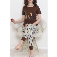 Desenli Pijama Takımı Kahvesarı - 15279.1773.