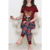 Desenli Pijama Takımı Bordosarı - 15279.1773.