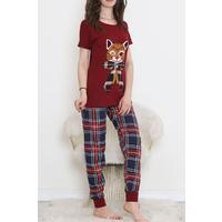Desenli Pijama Takımı Bordosarı - 15279.1773.
