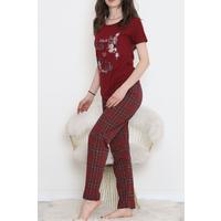 Desenli Pijama Takımı Bordo - 15279.1773.