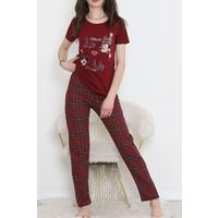 Desenli Pijama Takımı Bordo - 15279.1773.