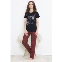 Desenli Pijama Takımı Siyah1 - 15279.1773.