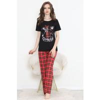 Desenli Pijama Takımı Siyah2 - 15279.1773.