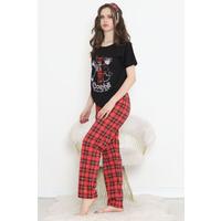 Desenli Pijama Takımı Siyah2 - 15279.1773.