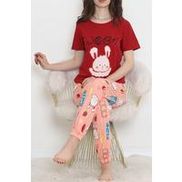 Desenli Pijama Takımı Kırmızıpudra - 15279.1773.