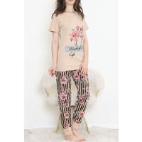 Desenli Pijama Takımı Vizonpembe - 15279.1773.