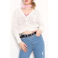 Düğmeli Ajurlu Hırka  Ekru - 01339.391.