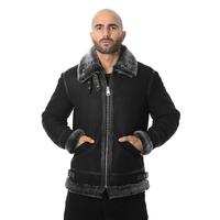 Men's Shearling Aviator Jacket, Washed Black with Brissa Wool E1-WSD-BLK-BSW