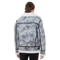 Мужская Куртка Shearling Biker Jacket, Натуральный Серый с Белой Шерстью E6-JNG-GRY-WSW