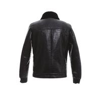 Мужская Куртка-Bomber из Стриженого Меха, Черная шерсть с Тиснением под Крокодила E21-CRO-BLK-TTSW