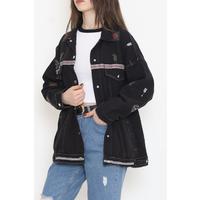 Etnik Desen Gabardin Ceket Siyah - 14155.1367.