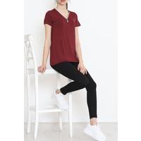 Fermuar Detaylı Bluz Bordo - 11366.599.