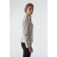Zipper Hem Detail Leather Jacket, Beige B754-NAP-BGE