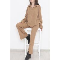 Zippered Knitwear Set Sütlükahve - 1550.1765.