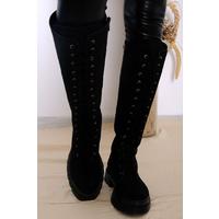 High Boots with Zipper Suede Black - 10157.264.