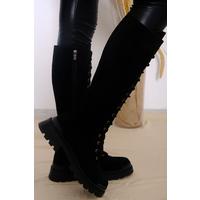 High Boots with Zipper Suede Black - 10157.264.