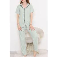 Fitilli Düğmeli Pijama Takımı Koyumint - 11403.1048.